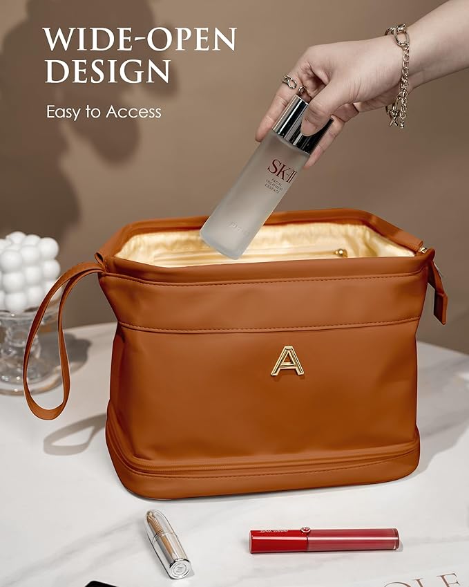 Teacher Gifts, Personalized Makeup Bag, Monogrammed Gifts, Initial Double Layer Cosmetic Bag with Makeup Brush Organizer, Travel Toiletry Bag, Gifts for Friends Female Mom, Teen Girl Gifts