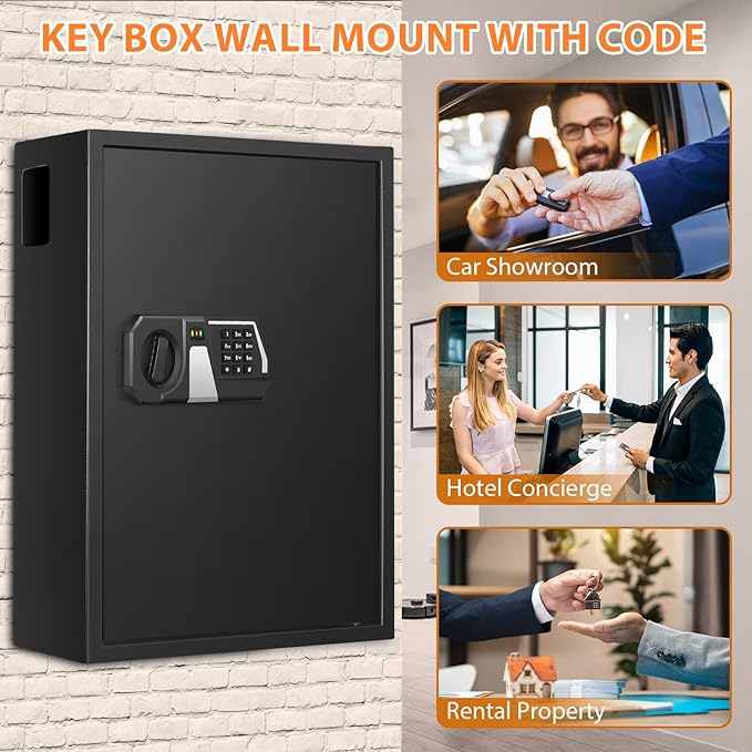 200 Keys Fireproof Key Safe with Hook Plates and Key Tags, Anti-Theft Key Lock Box Wall Mount with Combination Lock, Heavy Duty Key Box Key Cabinet Key Organizer for Home Office Garage