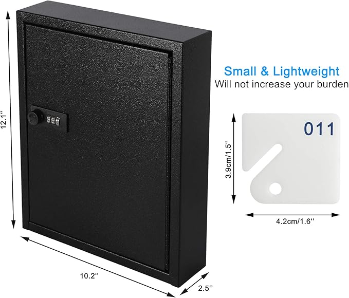 KYODOLED 60-Key Storage Lock Box with Code, Wall Mount Combination Lock Box, Key Hooks & Labels, Black