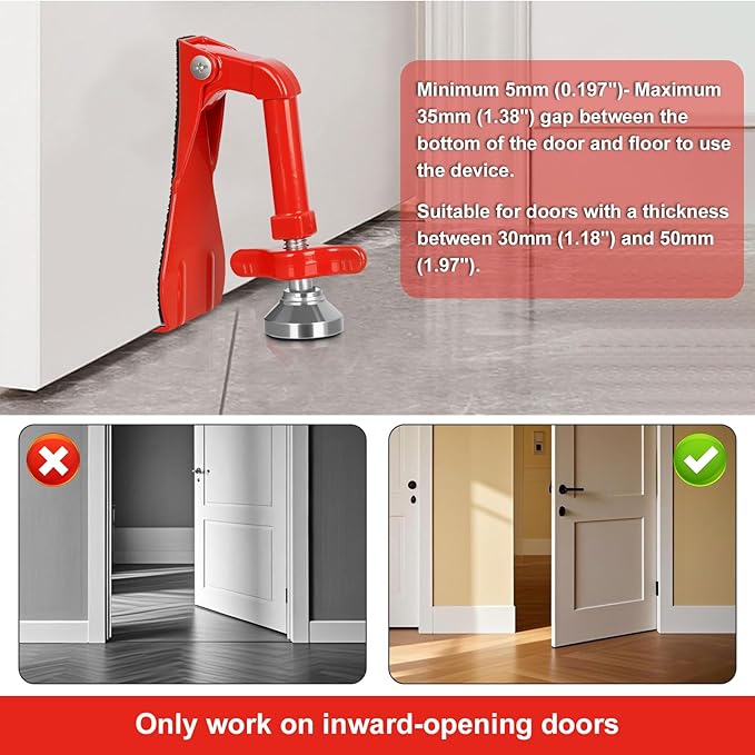 Portable Door Stopper Door Lock for Travel Anti Theft Door Blocker, Security Door Stoppers for Bottom of Door, No Drill Safety Doors Stopper Hotel Door Locks for Travelers Security (Red)