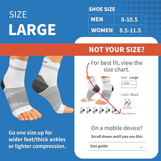 Plantar Fasciitis Sock (6 Pairs) for Men and Women, Compression Foot Sleeves with Arch and Ankle Support (Black, Gray, White, Large)