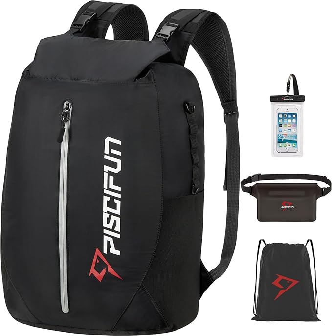 Piscifun Dry Bag Waterproof, Lightweight Dry Backpack Roll-Top Sealed with Waist Pouch and Phone Case Keeps Gear Dry Inside for Kayaking, Boating 10L 20L 30L