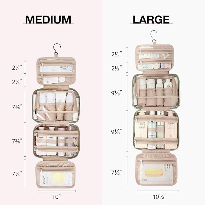BAGSMART Toiletry Bag Hanging Travel Makeup Organizer with TSA Approved Transparent Cosmetic Bag Makeup Bag for Full Sized Toiletries, Large-Green