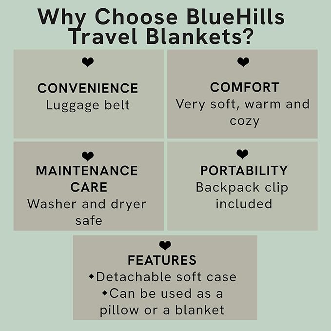 BlueHills Travel Blanket Pillow Rolled Premium Soft Plush Airplane Throw Traveler Essentials Gift Compact in a Bag 70X48 inches Long Car Plane Flight Portable Beige R06
