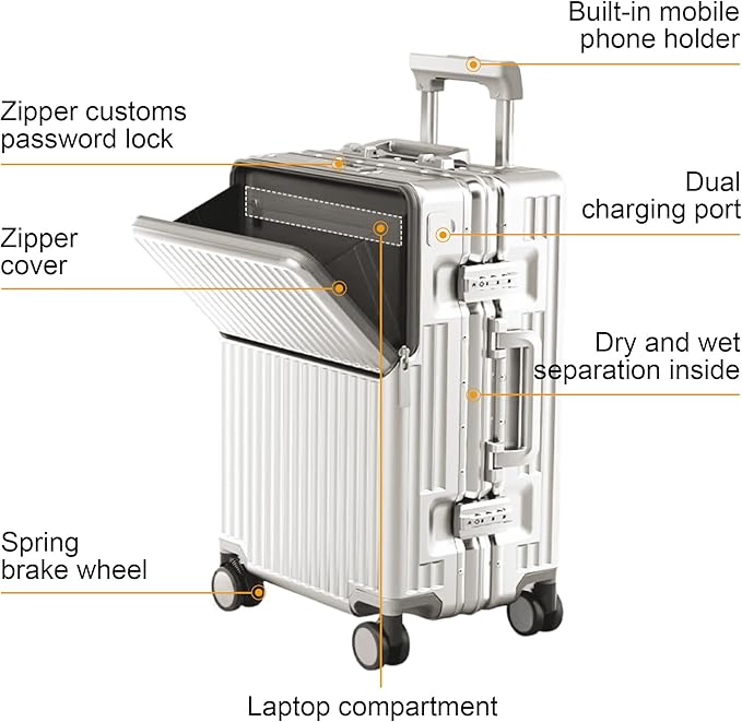 Hard Shell Luggage 20 Inch Travel Luggage, Carry-On Luggage Spinner TSA with Lid, PC+ABS Aluminum Frame，Lightweight Travel Luggage 20'' 24'' 26''Carry-On (upgraded white, 20 inch)
