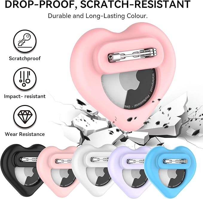 DDJ for AirTag Holder for Kids (2 Pack), Hidden Silicone Case for AirTag GPS Tracker for Kids with Invisible Pin, Anti Lost, Elderly, Luggage, Clothing, Backpack, Family Travel (Black,Pink)