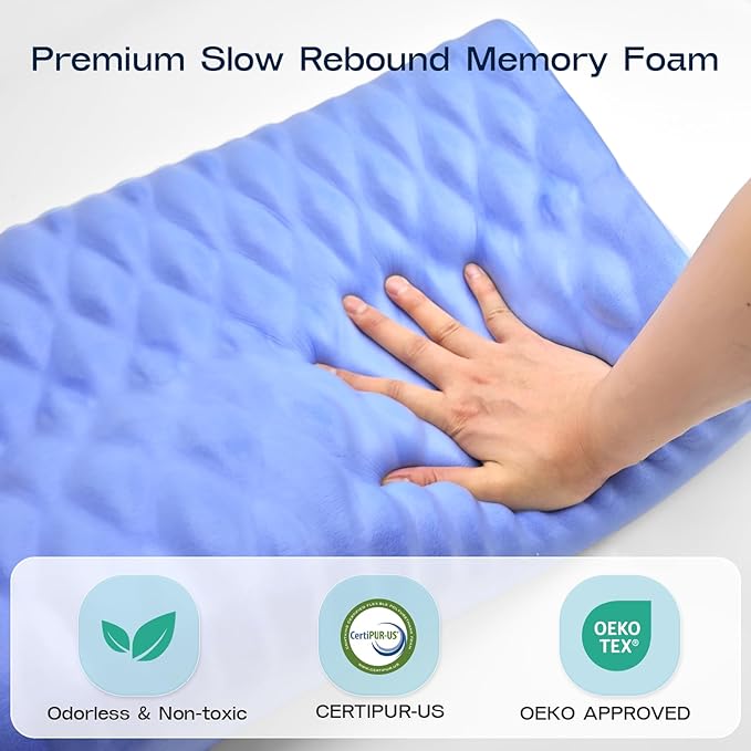 Cervical Neck Pillow for Sleeping - Memory Foam Pillows, Orthopedic Pillow for Neck and Shoulder Pain, Adjustable Cooling Contour Pillow (Misty Blue, Queen)
