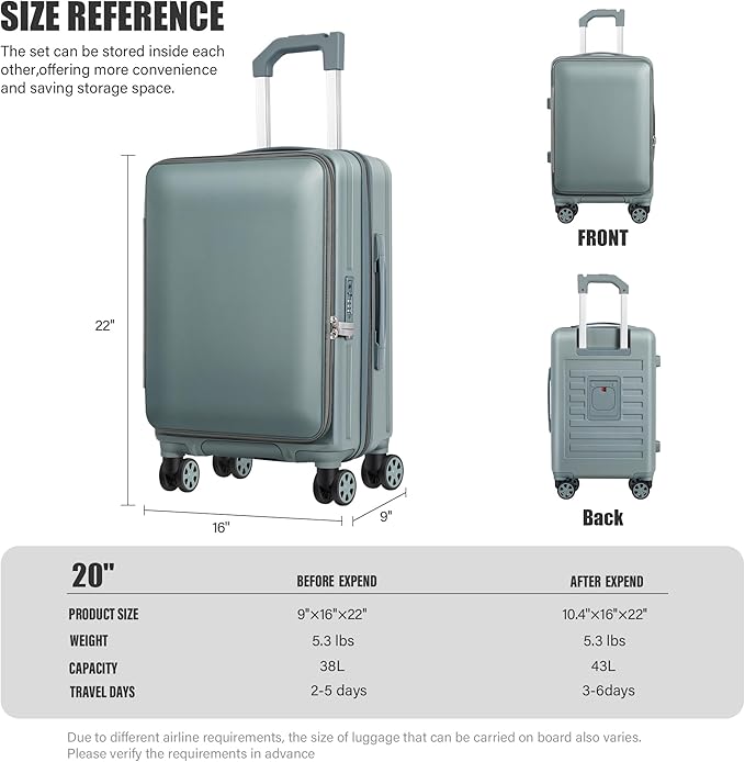 buy 0ne get 0ne free! Carry On Luggage Front Opening 20in Suitcase with TSA Lock PC Hardside Rolling Luggage Travel Suitcase, Small, Hardside Expandable Luggage with Spinner Wheels (Black)