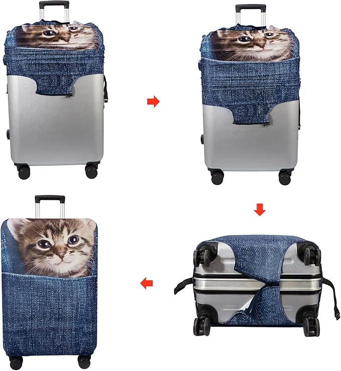 WUJIAONIAO Travel Luggage Cover Baggage Suitcase Cover Protector Skins 18-32 Inch (Cat B, S (for 18-20 inch luggage))