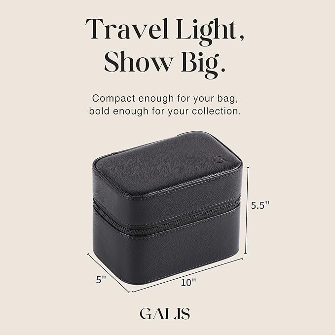 Galis Luxury Watch Case for Men High End Portable 2-Slot Watch Holder and Watch Case for Travel, Premium Watch Box for Men, Jewelry Storage Organizer, Gift for Him, Fathers, Husband (Black & Orange)