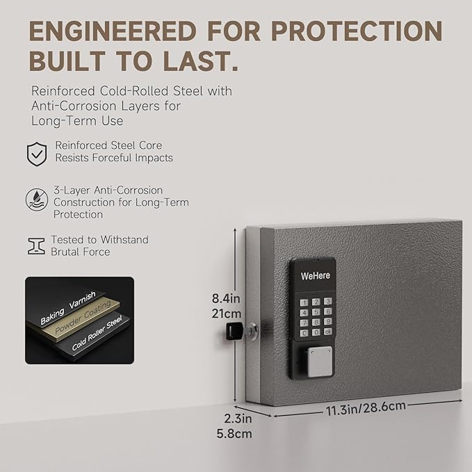 WeHere 16 Key Lock Box Wall Mount, APP Bluetooth/OTP/Wi-Fi/Fixed Code/Key Unlock, Smart Key Cabinet with Key Tag, Key Organizer Holder Box, Key Management Directory for Office, Valet, Realtor, Hotel