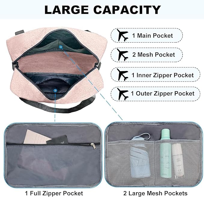 15 Inch Small Carry On Bags for Airplanes Spirit Airlines Personal Item Bag Underseat Foldable Travel Duffle Gym Bags for Women Men(20L,Pink)