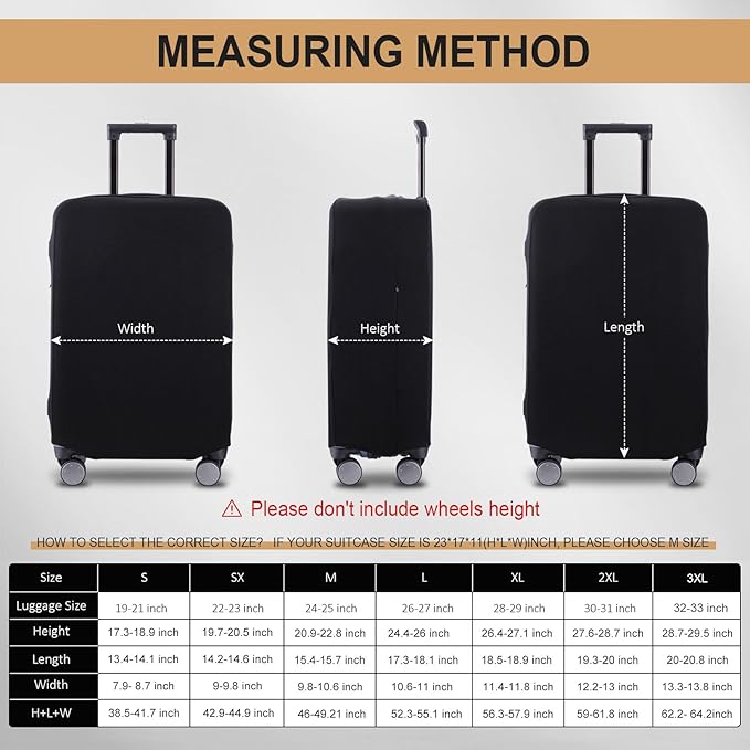 Travel Luggage Cover Suitcase Protector Scratch-Resistant Fit 19-31 Inch Suitcase, Not Included Suitcase (Black, S(19-21inch))