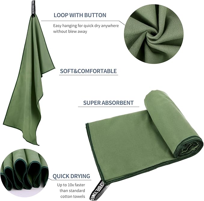 Microfiber Travel Towel, Soft Lightweight Quick Dry Towel, Super Absorbent Compact Travel & Sports & Beach Towels for Camping, Backpack, Gym, Swimming, Yoga, Hiking (L:24"×48" -ArmyGreen)
