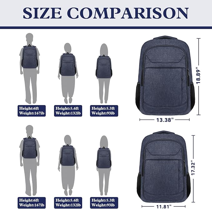 Extra Large Laptop Backpack, 17 Inch Travel Travel Backpack, Big Sturdy TSA-Friendly College School Computer Bag, Gifts for Men & Women Him Men Women, Blue