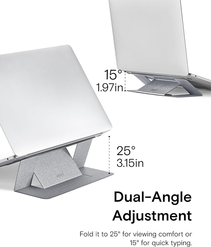MOFT Laptop Stand for Desk, Adhesive Laptop Stand with 2 Adjustable Viewing Angles, Foldable and Portable Computer Stand Compatible with MacBook Air, MacBook Pro 11"-16", Silver