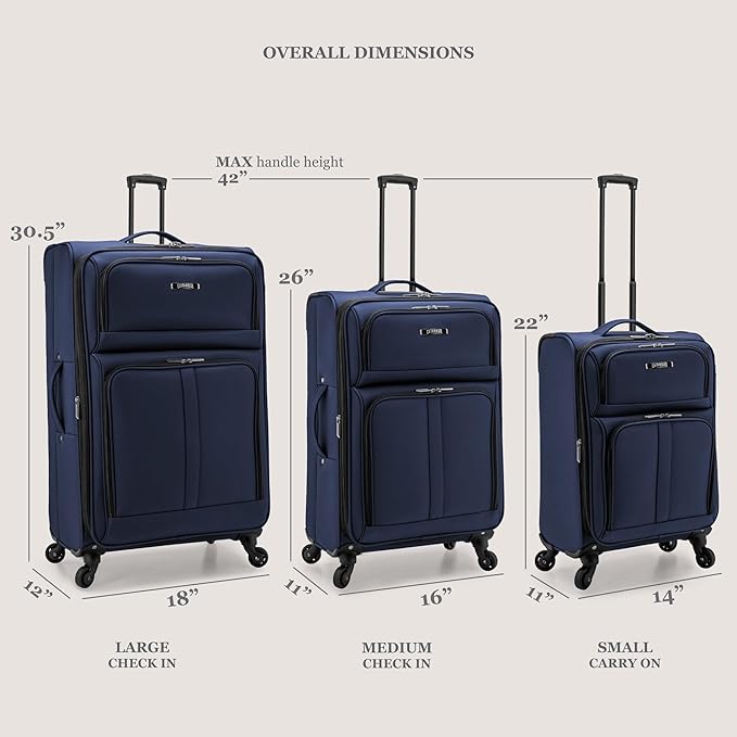 U.S. Traveler Anzio Softside Expandable Spinner Luggage, Navy, Checked-Large 30-Inch