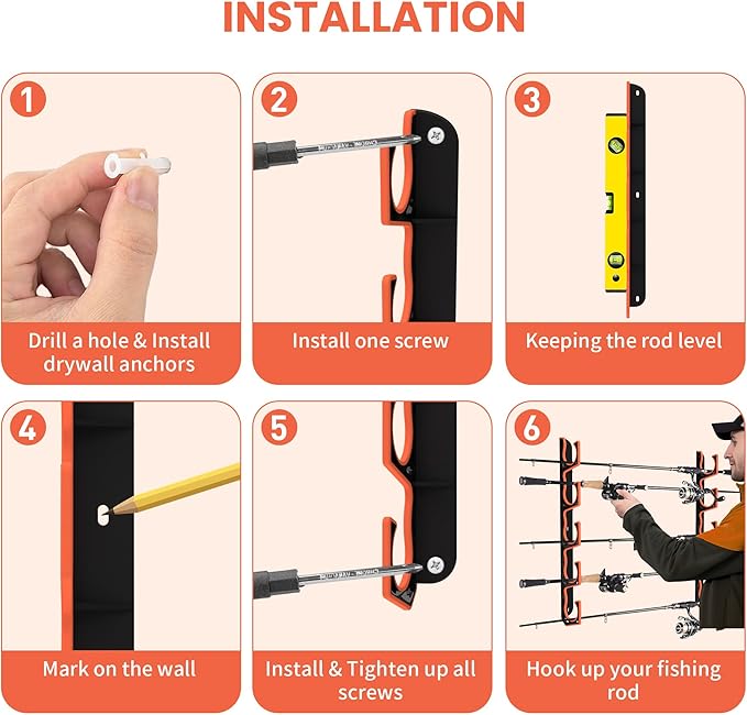 Fishing Rod Holder for Garage, H5 Wall or Ceiling Mounted Fishing Pole Holders with Soft Protective Pad, Fishing Rod Storage Organizer, Horizontal Fishing Rod Wall Mount Nets Storage (4 PACK)