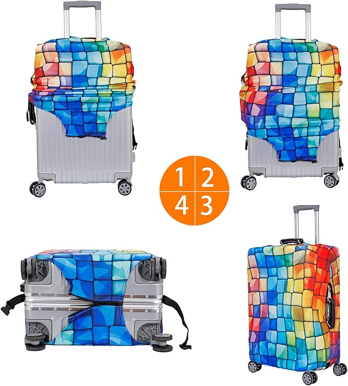 MosaiRudo Travel Luggage Covers For Suitcase Tsa Approved,Suitcase Cover Protector Fit 18-32 Inch Luggage Travel Accessories (T2488, L)