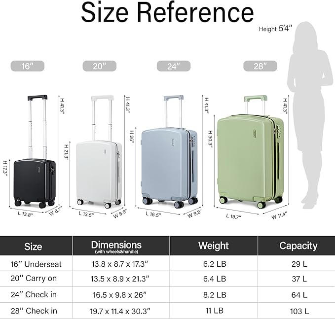 Hanke Hard Shell Luggage Sets 3 Pieces, Carry On and Checked Luggage Sets with Spinner Wheels, Durable PC Hardside Rolling Suitcase for Travel (20/24/28 Inch, Cuba Sand)