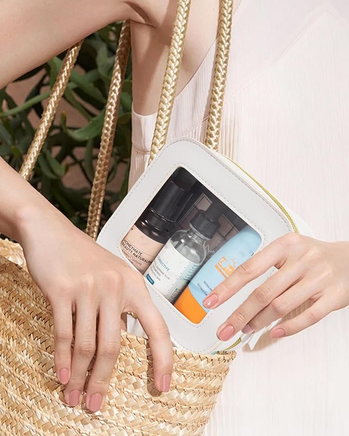 Small Clear Makup Bag, Clear Cosmetic Bags with Zipper Waterproof Small Travel Cosmetic Case Cute Make Up Pouch Mini Car Essentials for Women Travel Car Organizer