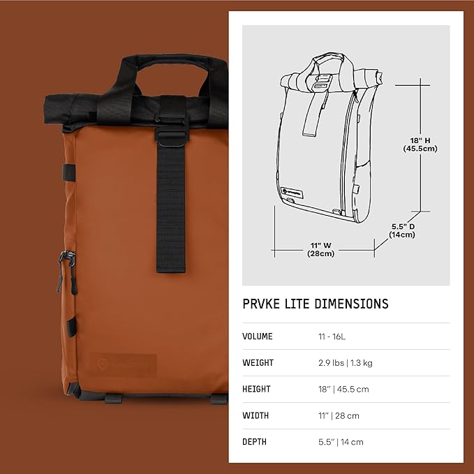 WANDRD PRVKE Lite: Weather-Resistant Travel & Camera Backpack with Laptop Sleeve, Quick Side Access, Clamshell Opening – Ideal Photography & Travel Bag