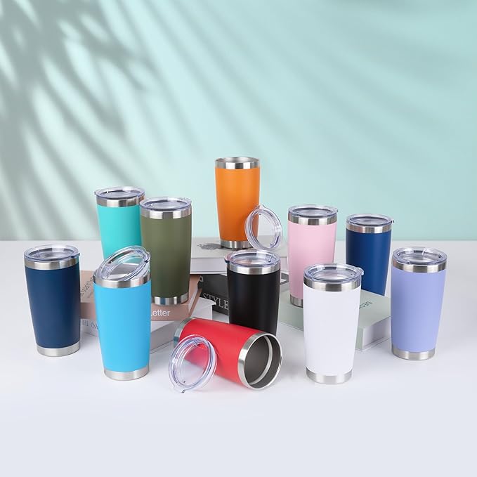 HASLE OUTFITTERS 20oz Stainless Steel Tumblers Bulk, Insulated Travel Cup with Lid, Double Wall Vacuum Coffee Mug for Cold & Hot Drinks 8 Pack, Light Pink