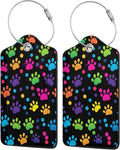 Cute Dog Paws Leather Luggage Tag with Stainless Steel Ring, Fun Name Id Card Cover Travel Bag Tag Set, Suitable for Travel Bag Luggage Women Men 2 PCS