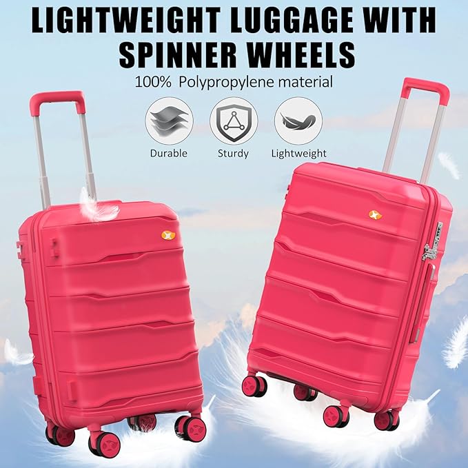 Carry On Luggage 22x14x9 Airline Approved, Hard Shell Suitcase with Spinner Wheels, PP Lightweight Luggages with TSA Lock, Carry-On Suitcases 20 Inch, Red