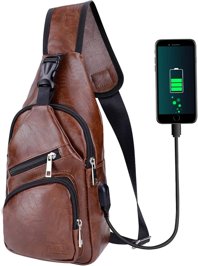 AMJ Crossbody Sling Bag Men Women, Casual Shoulder Backpack, Chest Daypack Satchel for Hiking Travel