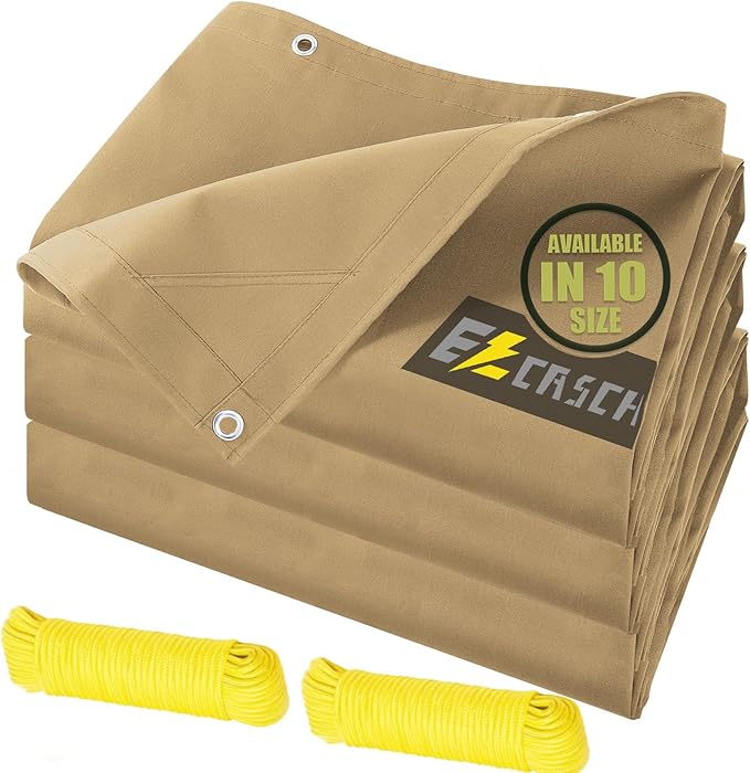 10’x16’ Canvas Tarps Heavy Duty Waterproof Tarpaulins with Aluminum Grommets,UV Resistant, 22Mil Multipurpose Drop Cloth, 14oz Cover Sheet for Outdoor and Indoor Use with Ropes Yellow