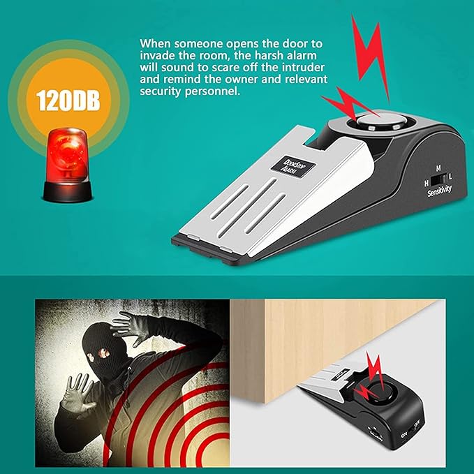 Upgraded Door Stop Alarm with Portable Door Lock 120 dB Travel Door Stopper Door Wedge Alarm,Dual Protection-with 3 Levels Sensitivity for Traveling Hotel Home Apartment College House