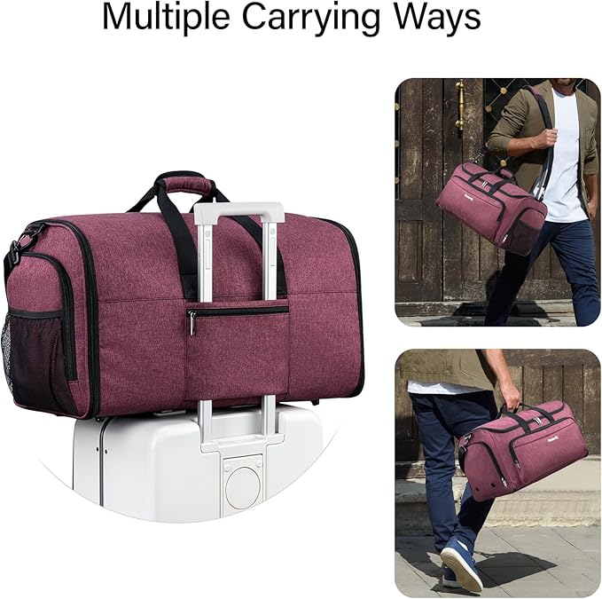 Hanke Carry on Garment Bags for Travel,Convertible Duffle Bag Luggage Bag Weekend Bag with Shoe Compartment,2 in 1 Hanging Suitcase Suit Bag for Men Women,Purple