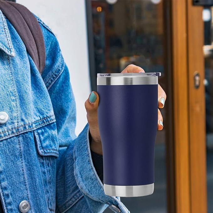DOMICARE 20oz Tumbler with Lid Stainless Steel Tumblers Bulk, Double Wall Vacuum Insulated Coffee Travel Mug Powder Coated Tumbler, 8 Pack Navy