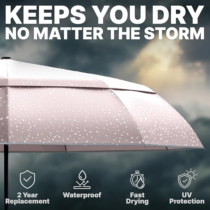 Royal Walk Windproof Folding Travel Umbrella Compact and Strong Luxurious Real Wood Handle Automatic Open Close Vented Double Canopy for Men and Women