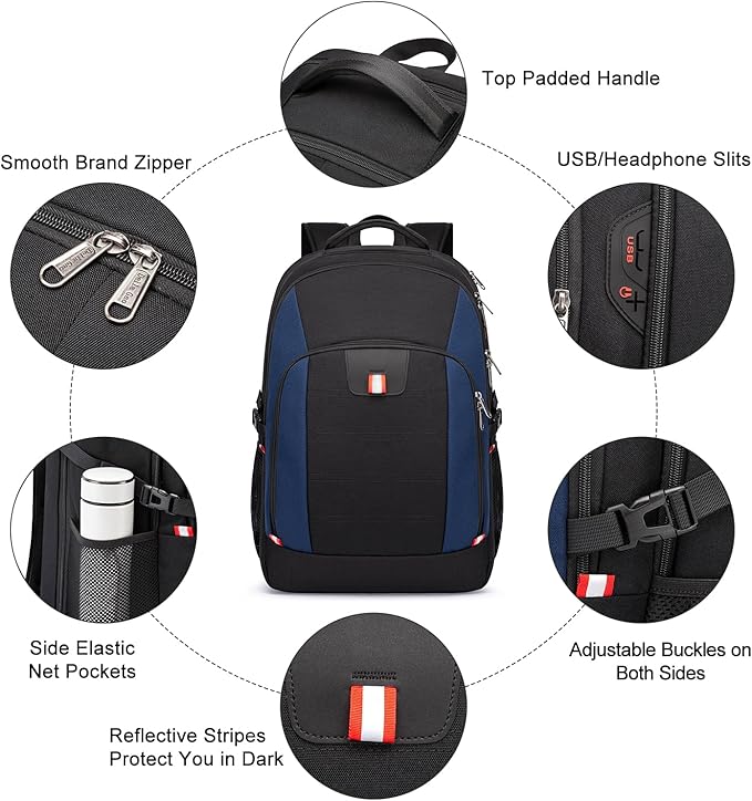 Travel Laptop Backpack, 18.4 inch Extra Large Backpack for Men and Women, 45L Capacity Business Computer Back Pack (Black Blue, 18.4 Inch)