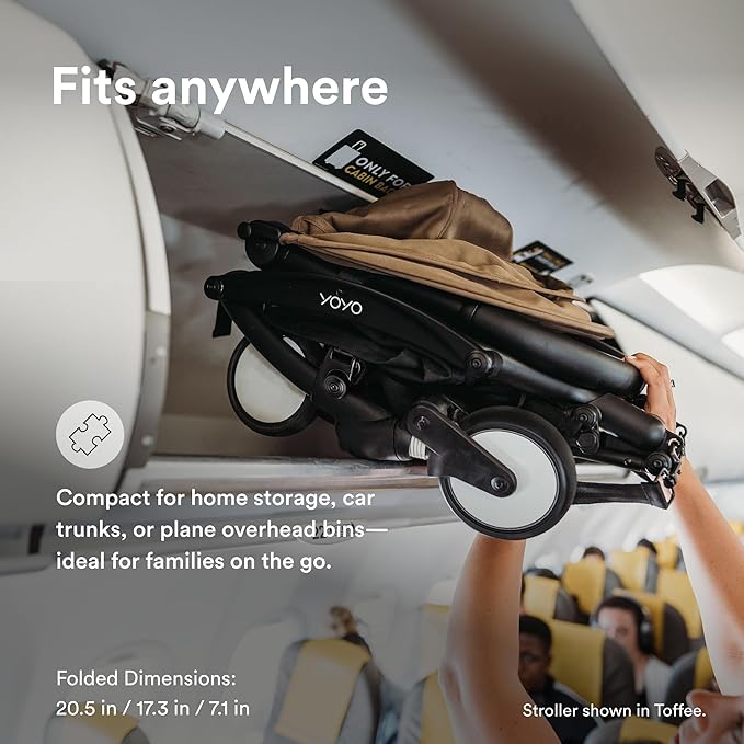 Stokke YOYO3 Stroller from 6 Months - Includes Black Frame/Aqua Seat Cushion + Canopy - Folds in & Out in a Flash - Light & Compact - Carry-On Compatible
