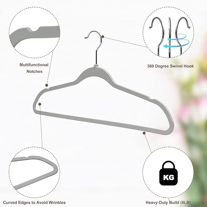 Quality 20 Pack Hangers - Heavy Duty Coat & Closet Hangers - Plastic, Non-Velvet, Chrome Swivel Hook, Space-Saving, Non-Flocked, Gray