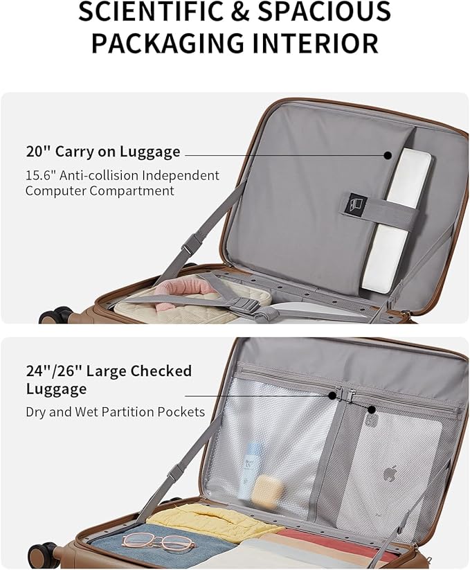 aji Expandable Top Opening Luggage Sets 2 Piece with Spinner Wheel, 20/26 Inch Luggage with TSA Lock, Lightweight PC Hard Shell Travel Luggage Suitcases for Men Women, 2-Piece Set, Chocolate Brown