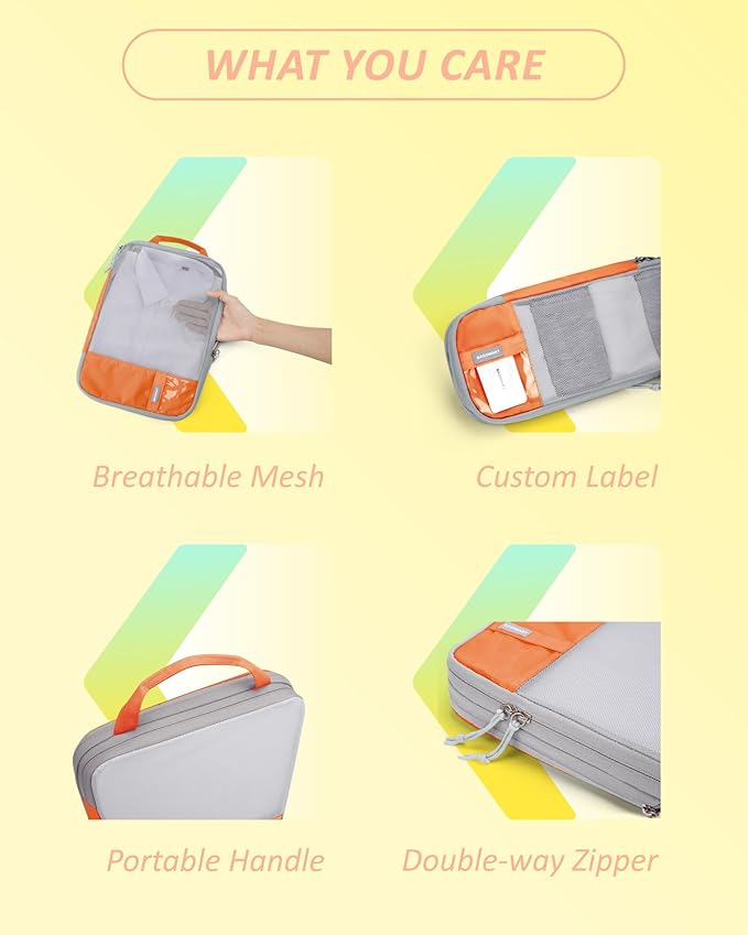 BAGSMART 6 Set Compression Packing Cubes - Lightweight Travel Essentials, Durable Luggage Organizer
