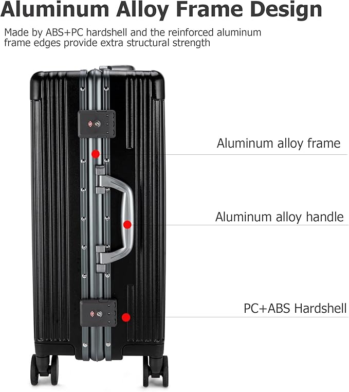 feilario 24in Aluminium Frame PC Hard Shell Spinner Wheels Luggage, Built-In TSA lock Carry on Suitcase, with Cup Holder, USB Port, Phone Holder