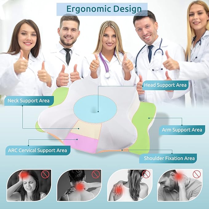 DONAMA Cervical Pillow for Neck and Shoulder,Contour Memory Foam Pillow,Ergonomic Neck Support Pillow for Side Back Stomach Sleepers with Pillowcase-Standard Size