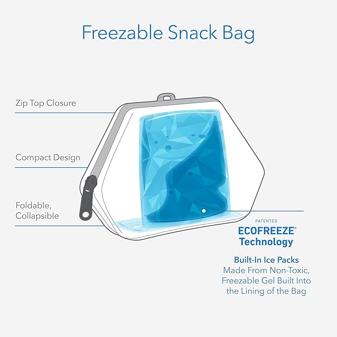PackIt® Freezable Snack Bag, Seaside Stripe, Built with ECOFREEZE® Technology, Collapsible, Reusable, Zip Closure, Designed For Keeping Snacks Fresh On the Go