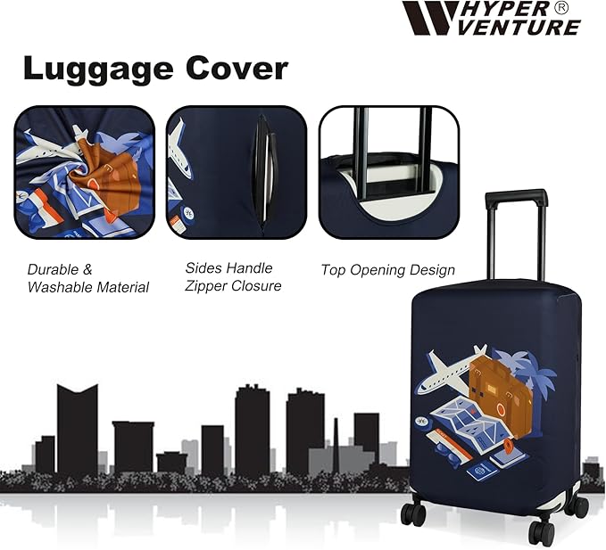 HYPER VENTURE Washable Luggage Cover - Fashion Suitcase Protector Fits 18-22 Inch Luggage (Journey, S)