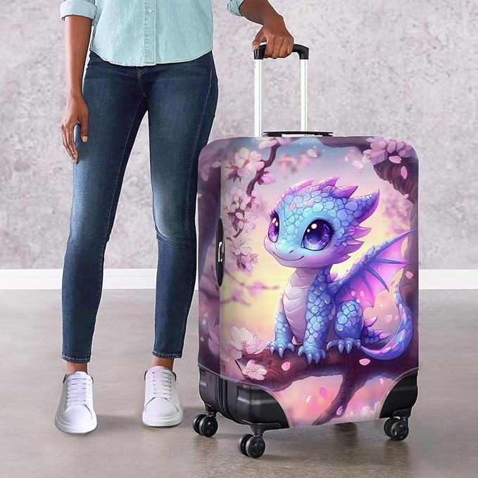 Dragon Suitcase Cover Travel Luggage Protector Washable Elastic Suitcase Covers Anti-Scratch Zip Closure Lugagge Covers for Suitcase Cherry Blossom Luggage Cover Fits 26-29 Inch, L