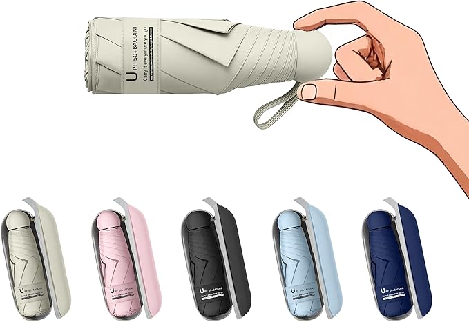 BAODINI Travel Mini Umbrella for Purse With Case Small Compact UV Sun Protection Sun Lightweight Tiny Pocket Umbrella for Women Girls and Men