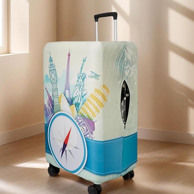 WUJIAONIAO Travel Luggage Cover Baggage Suitcase Cover Protector Skins 18-32 Inch (compass, L (for 25-28 inch luggage))