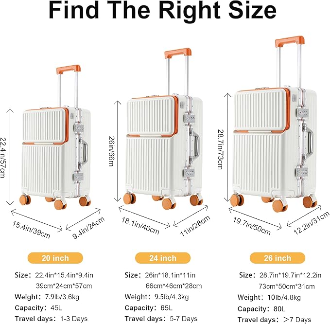 Hard Shell Luggage 24 Inch Travel Luggage, Carry-On Luggage Spinner TSA with Lid, PC+ABS Aluminum Frame，Lightweight Travel Luggage 20'' 24'' 26'' Carry-On (orange, 24 inch)