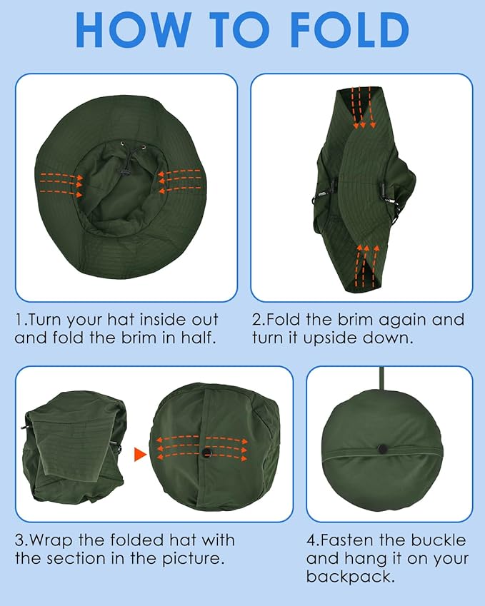 BROTOU Foldable Bucket Hats for Women/Men, UPF 50+ Wide Brim Sun Hat, Waterproof Fishing Cap with UV Protection