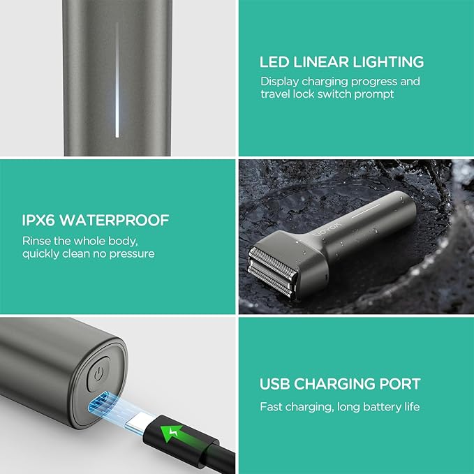 VOYOR Foil Shaver Electric Razor for Men 3 in 1 Shavers for Men with Double Foil Wet & Dry Face Shaver Lightweight Handheld Smooth Shave IPX6 Washable USB-C Rechargeable Travel Razor TX310 (Gray)